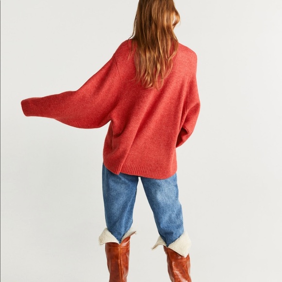 Mango S Sweater Fine Knit Coral Red Pumpkin Spice Jumper Wool Cozy MNG Pullover - Picture 3 of 8